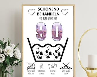 Geldgeschenk zum 90 Geburtstag | A4 | Geld kreativ verschenken | Das gute Stück ist 90 | Last-Minute Geschenk zum Selbstdrucken | PDF