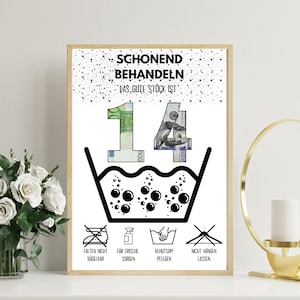 Geldgeschenk zum 14 Geburtstag / A4 / Glückwunschkarte lustig / Das gute Stück ist 14 / Last-Minute Geschenk zum Selbstdrucken / PDF