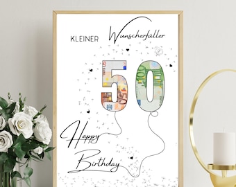 Geldgeschenk Geburtstag | A4 | Wunscherfüller | Geld kreativ verschenken | 50. Geburtstag | Last-Minute Geschenk zum Selbstdrucken | PDF