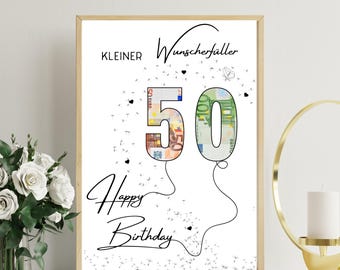Geldgeschenk Geburtstag | DIN A4 | Wunscherfüller | Geld kreativ verschenken | 50. Geburtstag | Last-Minute Geschenk zum Selbstdrucken | PDF-Datei