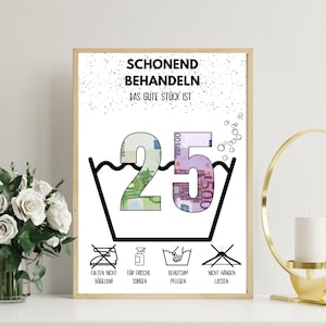 Geldgeschenk zum 25 Geburtstag | A4 | Geld kreativ verschenken | Durée de vie 25 | Geschenk zum Selbstdrucken de dernière minute | 4 PDF