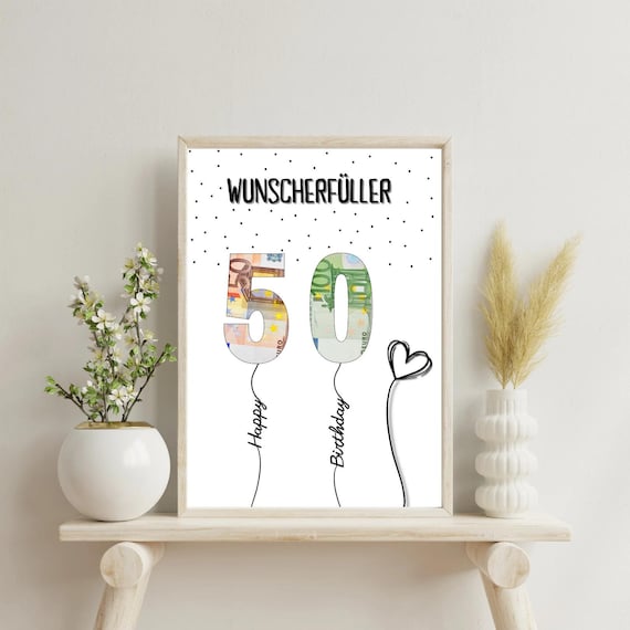 PDF - Self Print Geldgeschenk 50. Geburtstag Geburtstagsgeschenk Geschenkidee Happy Birthday 50 Geburtstag Geschenk zum 50. Geburtstag