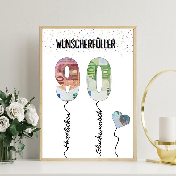 PDF - Self Print Geldgeschenk 90. Geburtstag Geburtstagsgeschenk Geschenkidee Happy Birthday 90 Geburtstag Geschenk zum 90. Geburtstag 4 PDF
