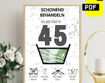 Geldgeschenk zum 45. Geburtstag | A4 | Kreative Geldgeschenke | Die große 45 | Sista-minuten-Geschenk zum Selbstausdrucken | PDF