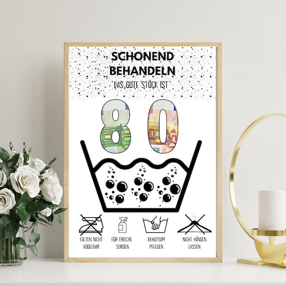 Geldgeschenk zum 80 Geburtstag | A4 | Geld kreativ verschenken | Das gute Stück ist 80 | Last-Minute Geschenk zum Selbstdrucken | PDF