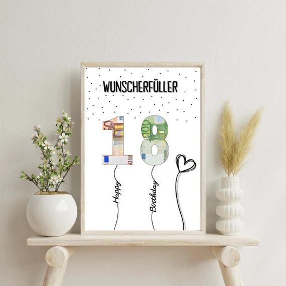 PDF - Self Print Geldgeschenk 18. Geburtstag Geburtstagsgeschenk Geschenkidee Happy Birthday 18 Geburtstag Geschenk zum 18. Geburtstag