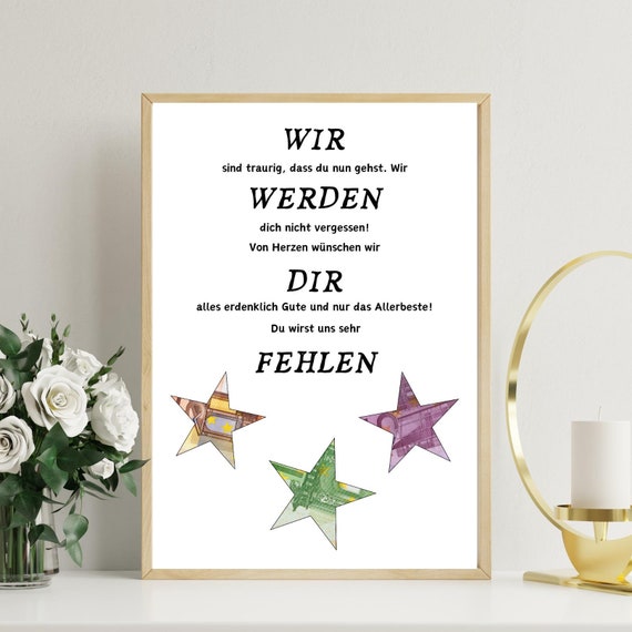 PDF - Geldgeschenk Abschiedsgeschenk Kollegen, Kollegin, Dankeschön, Abschied Jobwechsel Stellenwechsel Rente Pension