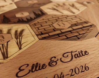 Handcrafted Wooden Catan-Inspired Game Board | 2-6 Players | Natural Solid Wood | Free Personalization