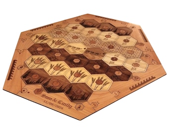 Handcrafted Wooden Settlers of Catan Game Board: Natural Materials, 2-6 Player