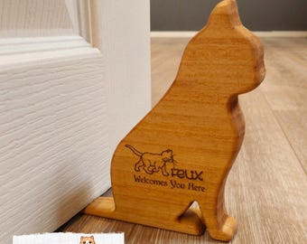 Personalized Wooden Cat Door Stopper: Engraved Pet Lover Gift