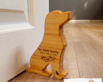 Personalized Wooden Dog Door Stopper: Engraved Pet Lover Gift