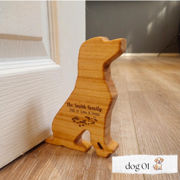 Personalized Wooden Dog Door Stopper: Engraved Pet Lover Gift - Custom Door Wedge