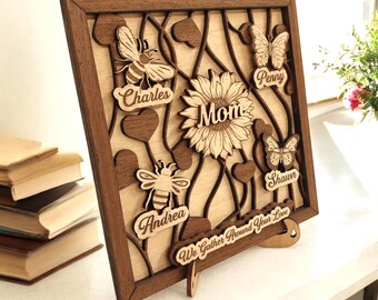 Personalized Family Tree Sign: Engraved Wooden Floral Wall Art