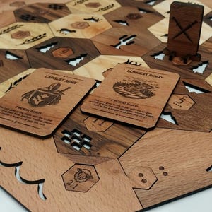Handcrafted Solid Wood Catan Board | Minimalist Design Cutout Tiles | 2–4 Players | Free Personalization