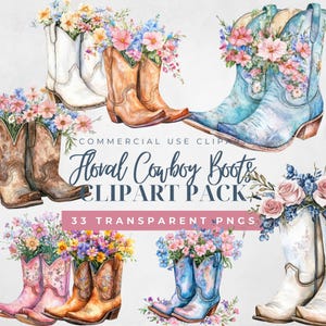 Cowboy boots with flowers Clip Art - Vintage-Inspired PNGs for Crafts, Design & Journaling, Wedding and Stationery Design PNG Commercial Use