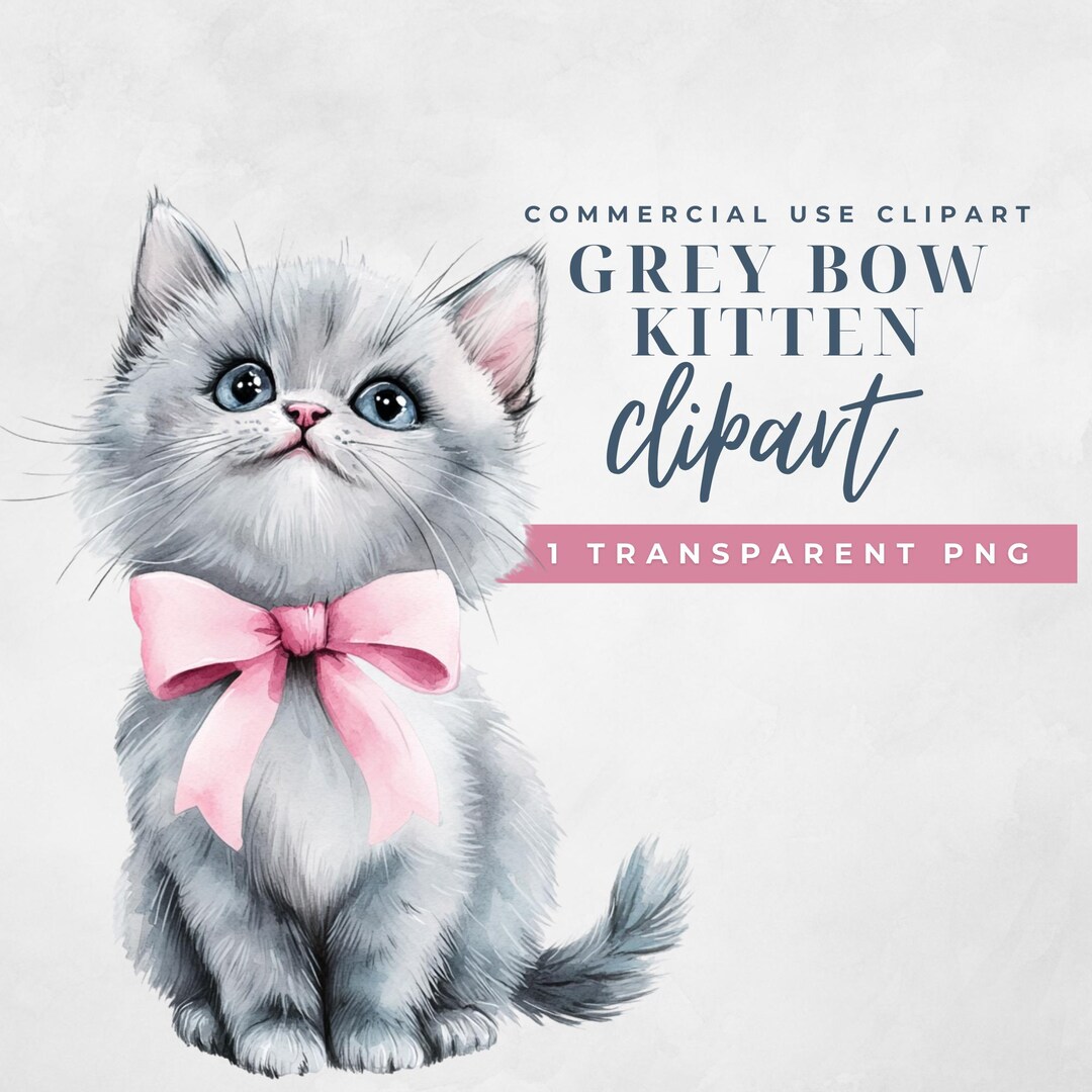 Grey Kitten Watercolor Clipart – SINGLE Image – Cute Cat PNG for Pet ...