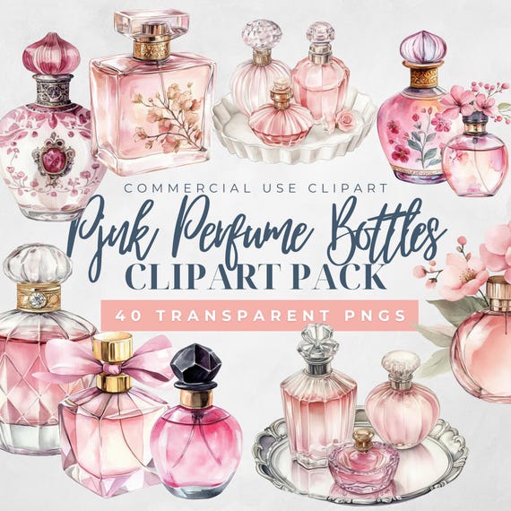 Pink Perfume Bottles Clipart: Floral Vintage PNG Bundle