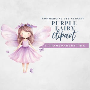 Clipart de aquarela de fada roxa – Imagem ÚNICA – Gráfico PNG de garota de fantasia | Arte de berçário mágica | Uso comercial OK