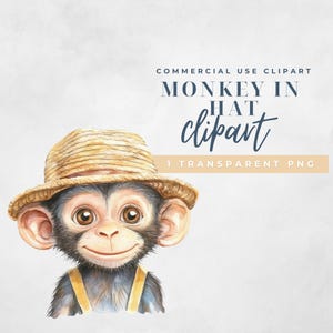 Cute Monkey Watercolor Clipart – Imagem ÚNICA – Gráfico de Animal Safari | PNG Transparente | Uso Comercial OK