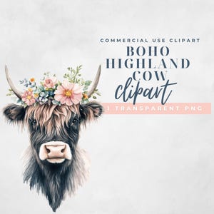 Highland Cow Watercolor Clipart – ÚNICA imagem – Animal de Fazenda PNG | Arte de Viveiro Rural | Uso Comercial OK