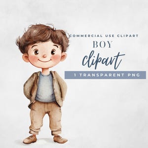 Clipart de personagem de menino aquarela – ÚNICA imagem – Ilustração de criança ou criança PNG | Uso comercial OK
