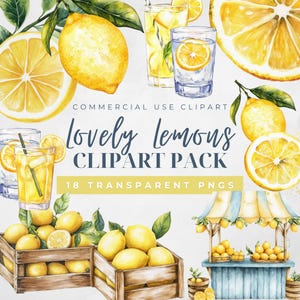 Pacote de clipart de aquarela de limões adoráveis – Gráficos de frutas cítricas frescas | Pacote PNG de verão | Uso comercial OK