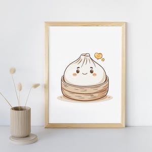 Cute Soup Dumpling Dim Sum, Kawaii Cartoon for Home Decor, Nursery Print, Cafe Poster, Classroom Digital Art, Chinese Food Candy Decoration