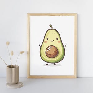 Cute Avocado, Kawaii Cartoon for Home Decor, Nursery Print, Cafe Poster, Classroom Digital Art, American Food Candy Decoration