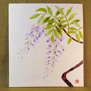 Vintage Painting on Shikishi, Original, Mixed Technique, Japanese Minimalism Art,  Asian Wall Hanging, Authentic Handmade Artwork