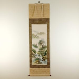 Vintage Japanese Scroll, 20th century second half, Original Ink on Silk Painting, Kakejiku, Kakemono, Wall Hanging
