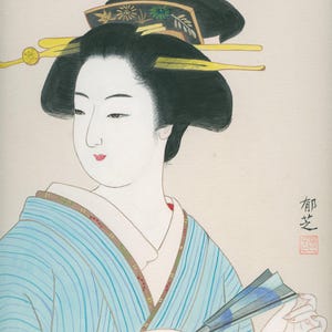 Vintage Japanese Shikishi Painting – Elegant Bijin-ga by Ikushi (郁芝)