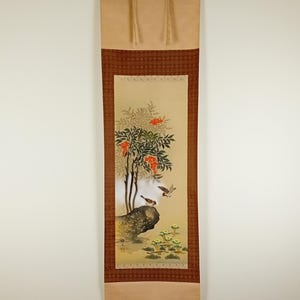 Vintage Japanese Scroll, 20th century second half, Original Ink on Silk Painting, Kakejiku, Kakemono, Wall Hanging