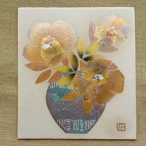 Vintage Painting on Shikishi, Original, Mixed Technique, Japanese Minimalism Art,  Asian Wall Hanging, Authentic Handmade Artwork