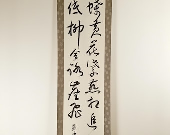 Japanese Ink Calligraphy Scroll, Authentic artwork, Kakejiku, Kakemono, Wall Hanging, Zen, Kanji, Asian Meditation Art, #636