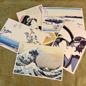 Vintage Ukiyo-e Postkarten-Set - Edo-Periode Japanische Kunstdrucke, Hokusai, Hiroshige