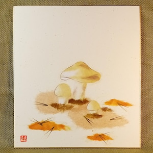 Vintage Painting on Shikishi, Original, Mixed Technique, Japanese Minimalism Art,  Asian Wall Hanging, Authentic Handmade Artwork