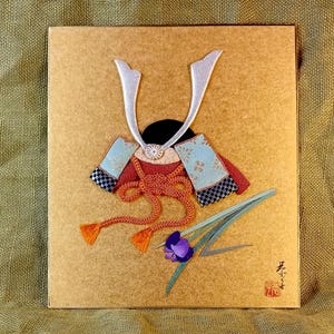 Vintage Oshi-e on Shikishi, Original Fabric Painting, Japanese Minimalism Art,  Asian Wall Hanging, Authentic Handmade Artwork, 3D design
