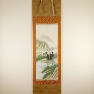 Vintage Japanese Scroll, 20th century second half, Original Ink on Silk Painting, Kakejiku, Kakemono, Wall Hanging