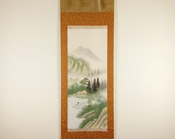 Vintage Japanese Scroll, 20th century second half, Original Ink on Silk Painting, Kakejiku, Kakemono, Wall Hanging