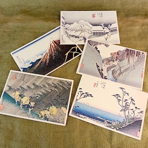 Zestaw pocztówek Vintage Ukiyo-e-okres Edo grafiki japońskie, Hokusai, Hiroshige
