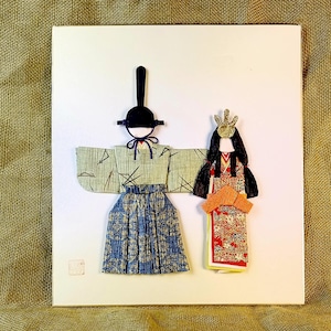 Vintage Oshi-e on Shikishi, Original Fabric Painting, Japanese Minimalism Art,  Asian Wall Hanging, Authentic Handmade Artwork, 3D design