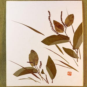 Vintage Painting on Shikishi, Original, Mixed Technique, Japanese Minimalism Art,  Asian Wall Hanging, Authentic Handmade Artwork