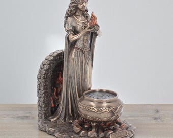 Estatua de la diosa Brígida: decoración de altar celta de bronce fundido en frío, 25 cm