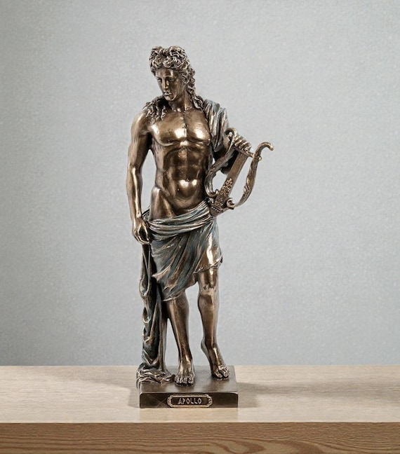 Apollo Statue: Cold Cast Bronze Greek God with Lyre, 10 inches