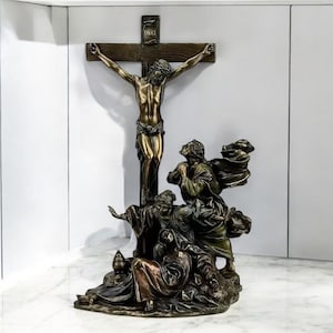 Crucifixion Scene Jesus on Cross Sculpture, 33 cm / 13 inches, Cold Cast Bronze, Christian Catholic Home Decor, Religious  Gift