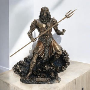 Poseidon Neptune Statue: Cold Cast Bronze Greek Mythology Decor