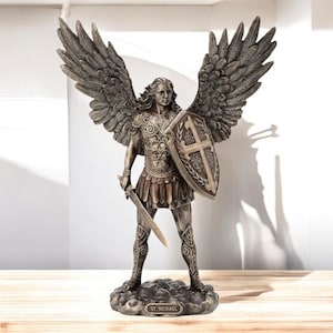 Saint Michael Archangel Statue: Cold Cast Bronze Decor (36cm/14.1in Tall)