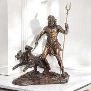 Hades Pluto God of Underworld Statue with Cerberus, 20 cm / 7.9 inches, Cold Cast Bronze, Greek Mythology Decor, Greek Statue