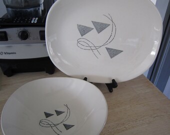 Edwin Knowles Mid Century Pattern "Flair" Serving Platter & Vegetable Bowl Oval Shape