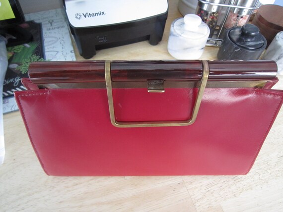Red Genuine Leather Maximillian Clutch Brass & To… - image 10